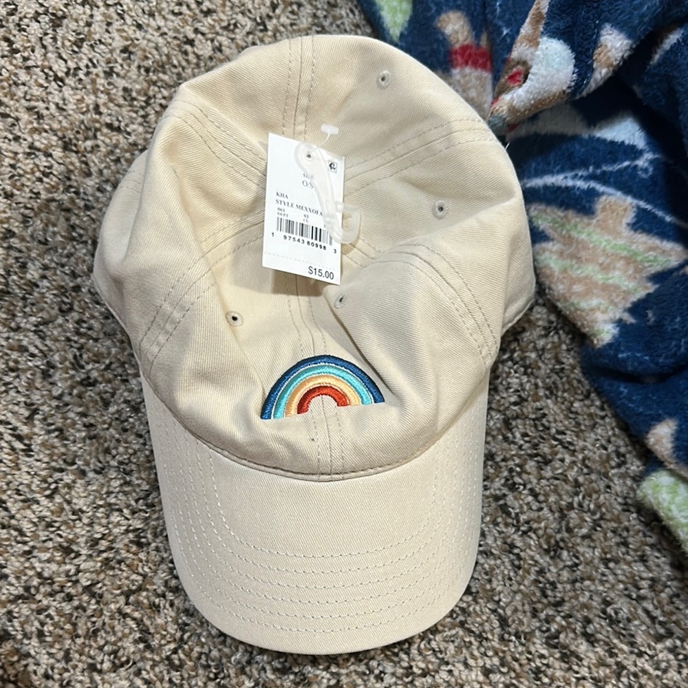 Beige Cap with Rainbow Embroidery